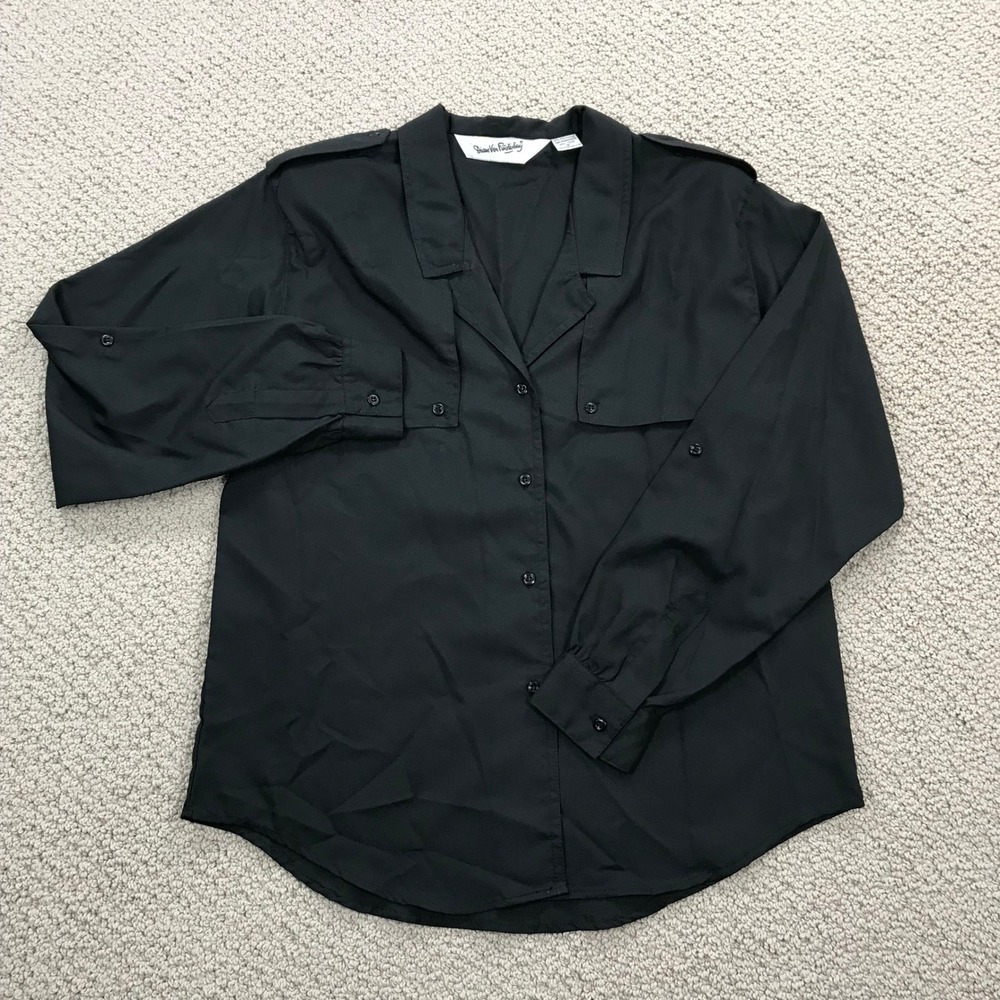 Diane Von Furstenberg Vintage Black Utility Blouse Epaulettes Roll Tab Size 8